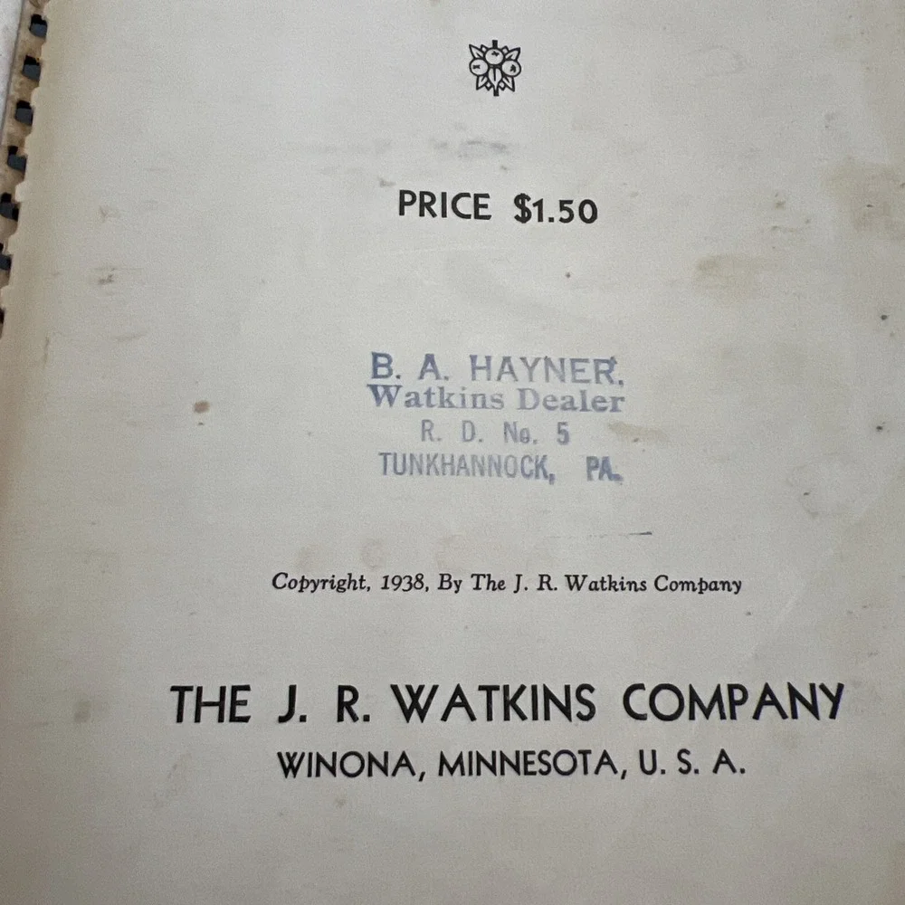 VTG Watkins Illustrated Spiral Bound Cook Book 1938 Winona Minnesota Original